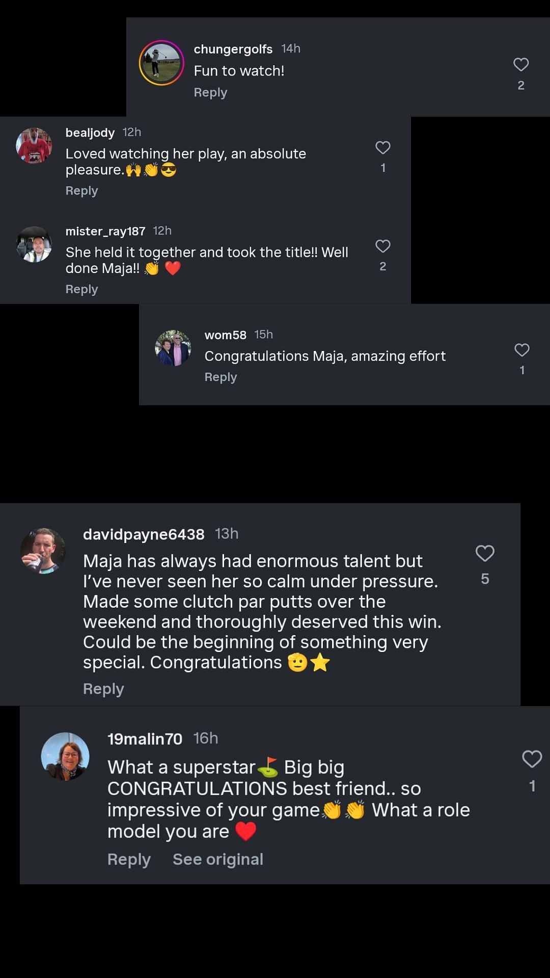 Comments on the LPGA Tour's post about Maja Stark - Source - @lpga_tour on Instagram